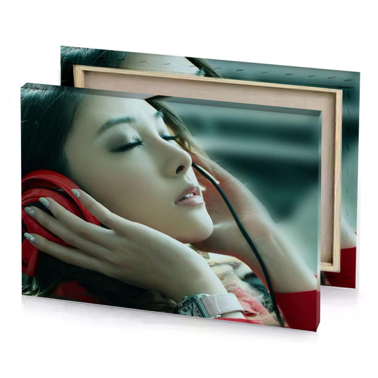 a woman with red jacket smoky black canvas