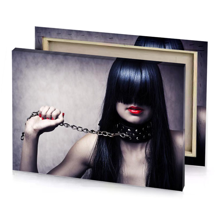 a woman with red lipstick and chain around her neck thistle canvas