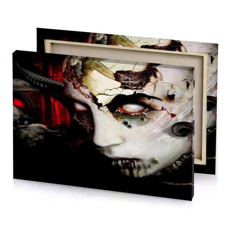 a woman with skull face and horns gainsboro canvas