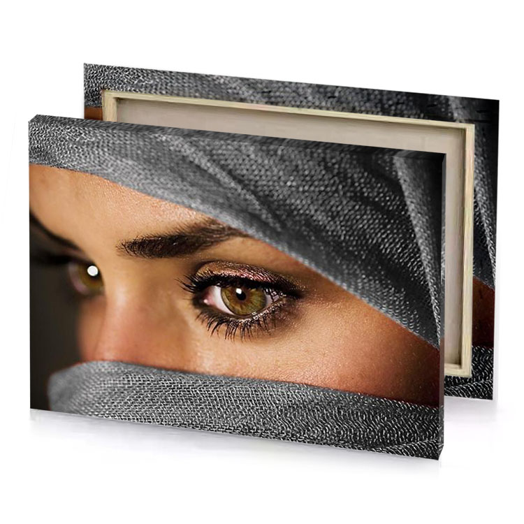 a woman with veil covering her eyes smoky black canvas