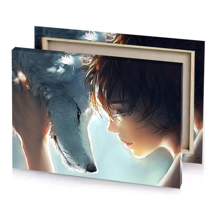 a woman with wolf dim gray canvas