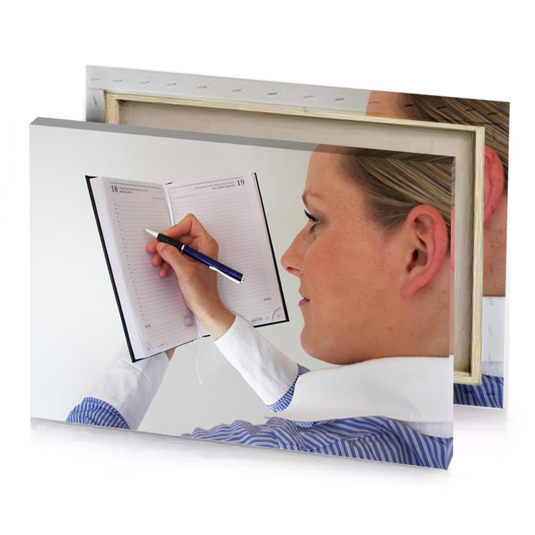 a woman writing on clipboard silver canvas