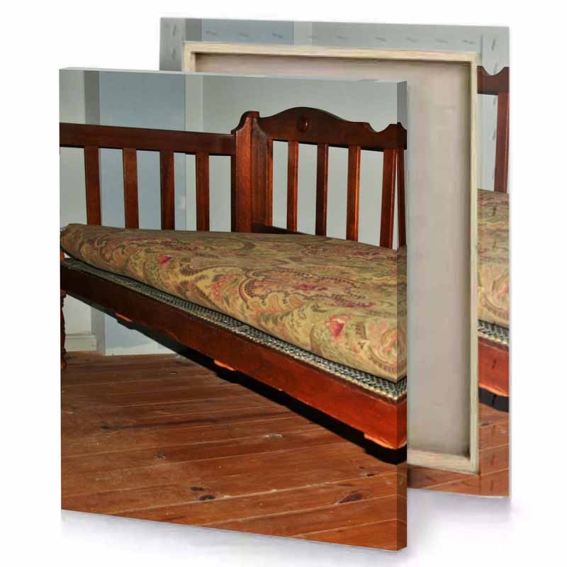 a wooden bench copper canvas