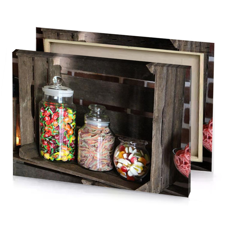 a wooden crate with candy and candis in it rosy brown canvas