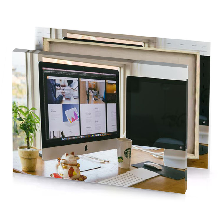 a wooden desk silver canvas