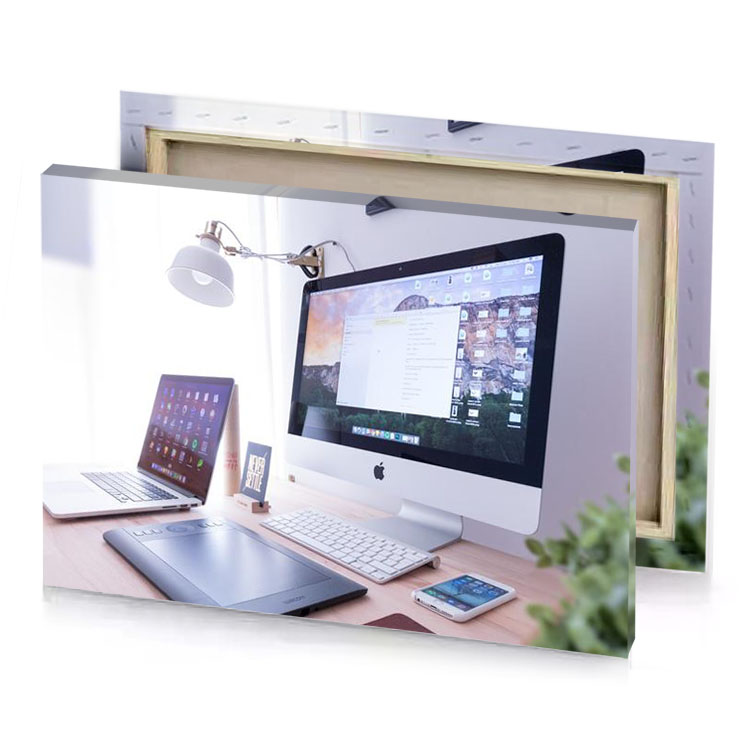 a wooden desk white smoke canvas