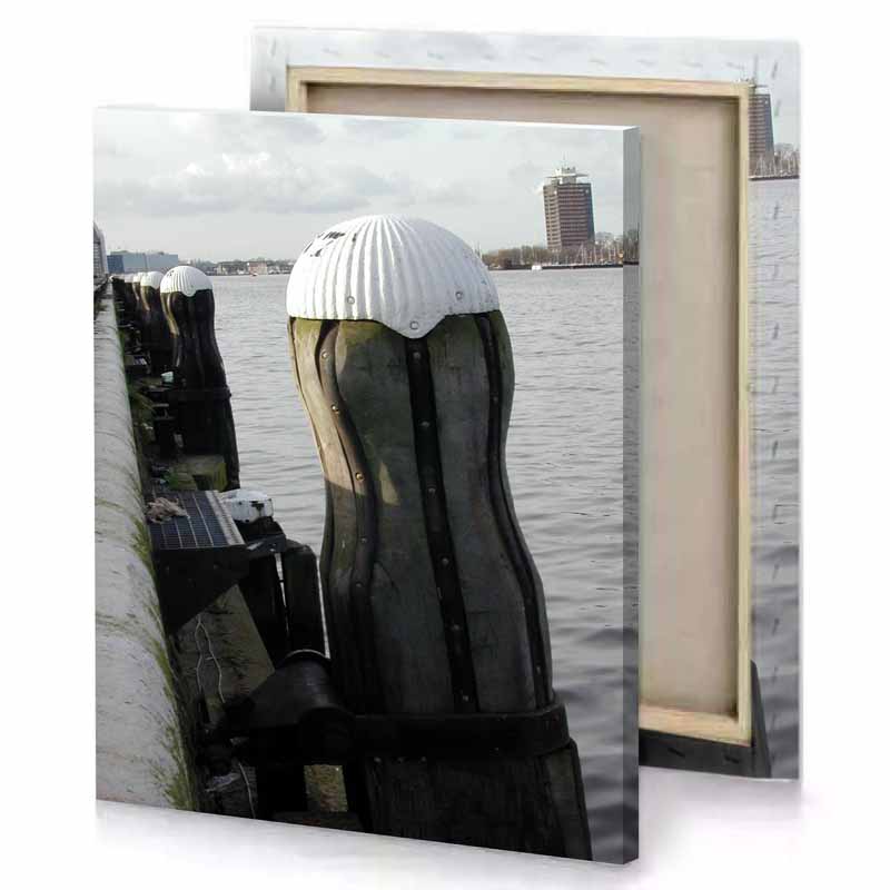 a wooden pole with metal cap on it bistre canvas