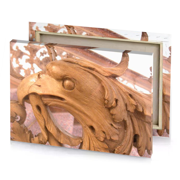 a wooden sculpture of lion seashell canvas