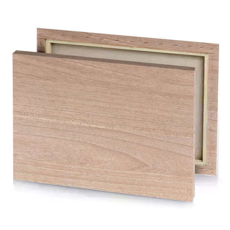 a wooden table with white background tan canvas
