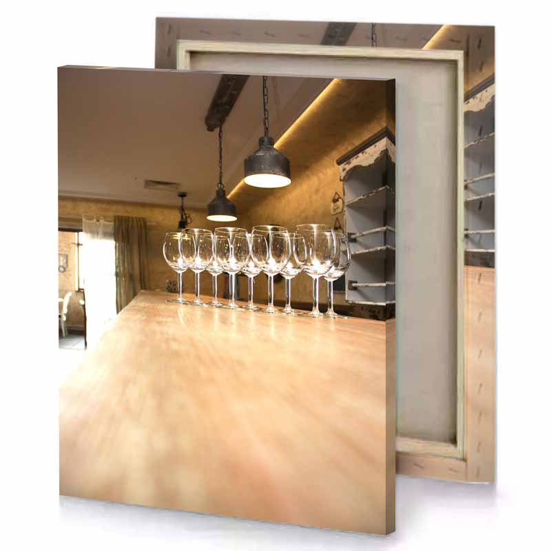 a wooden table with wine glasses on it garnet canvas