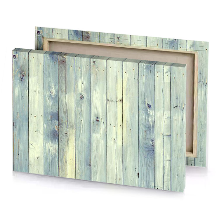 a wooden wall with blue paint silver canvas
