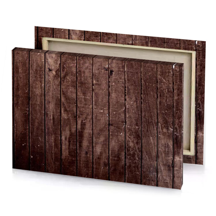 a wooden wall with brown stain garnet canvas