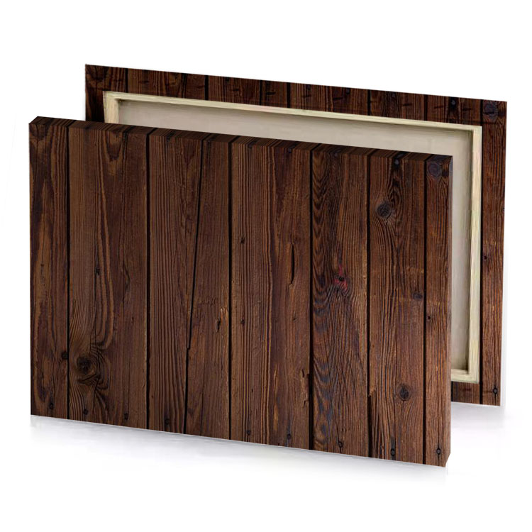 a wooden wall with clock on it bistre canvas