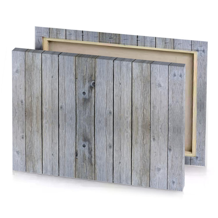 a wooden wall with white background gray canvas