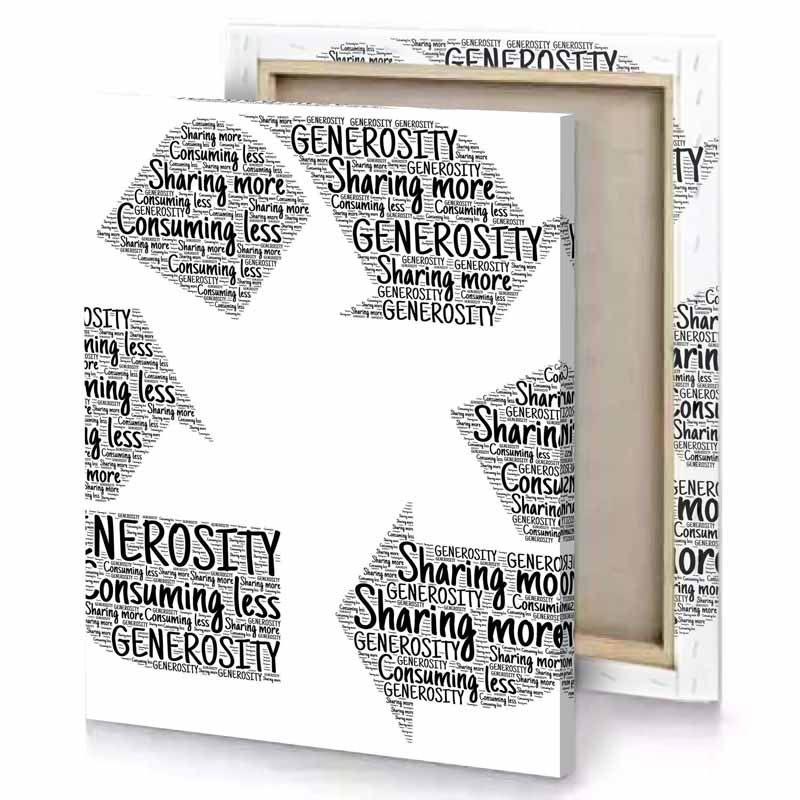 a word cloud with the words generosity and silver canvas