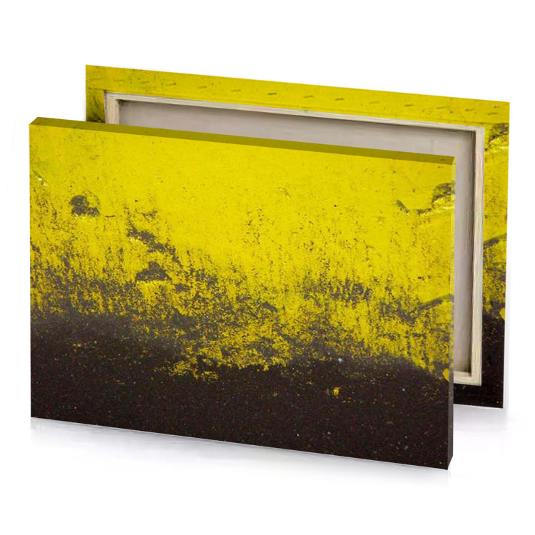 a yellow and black wall with paint golden poppy canvas