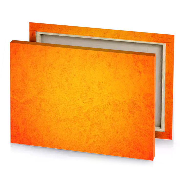 a yellow background with red orange canvas