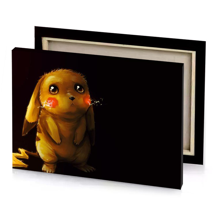 a yellow bird with red nose and black background canvas