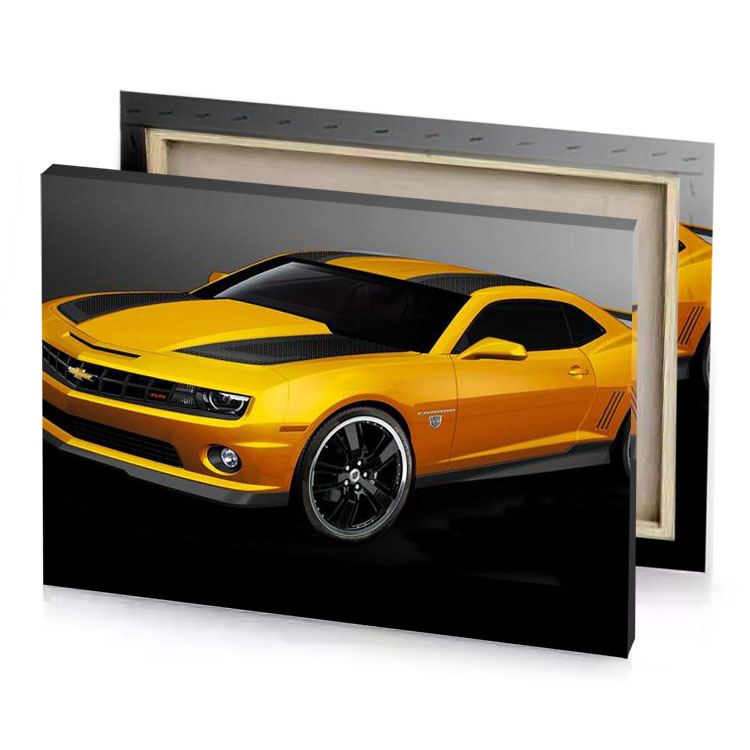 a yellow chevrolet camaro is shown in this image golden poppy canvas
