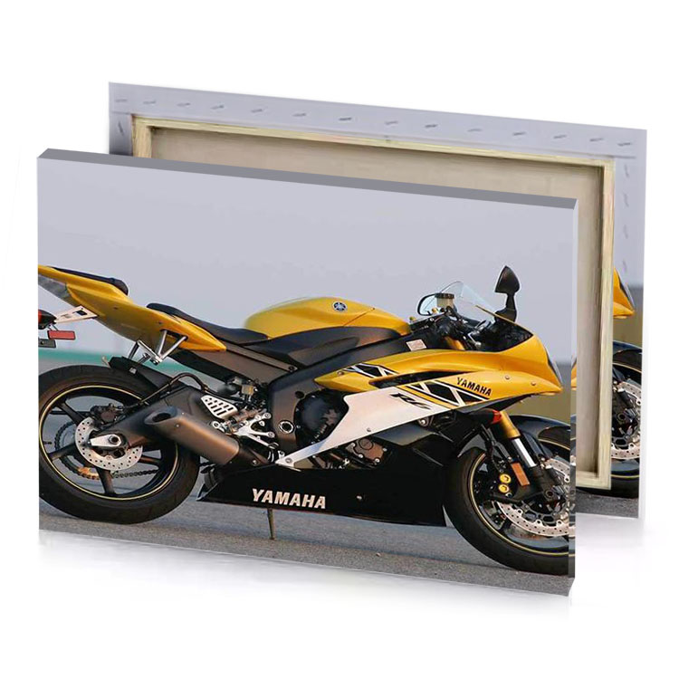a yellow motorcycle parked on the side of road peru canvas