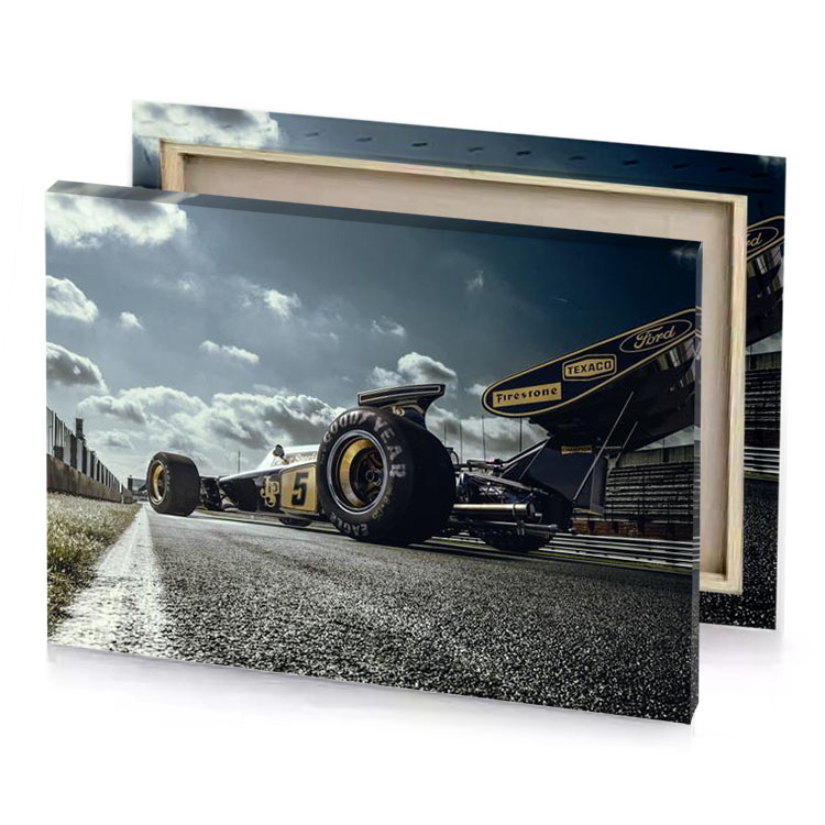 a yellow race car is parked on the side of manatee canvas