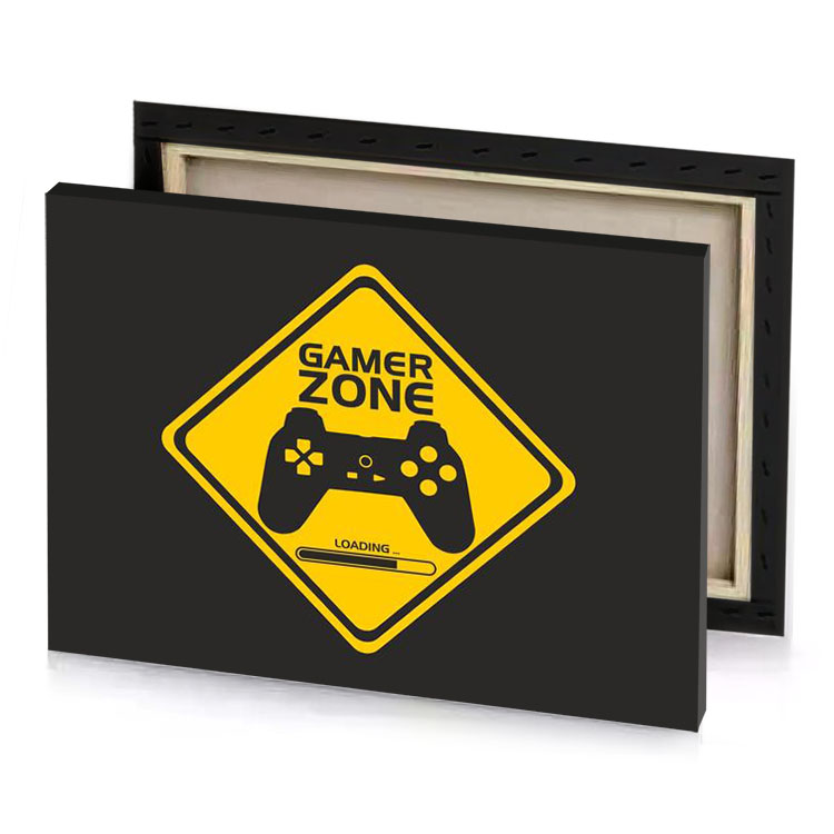 a yellow sign with video game controller on it golden poppy canvas