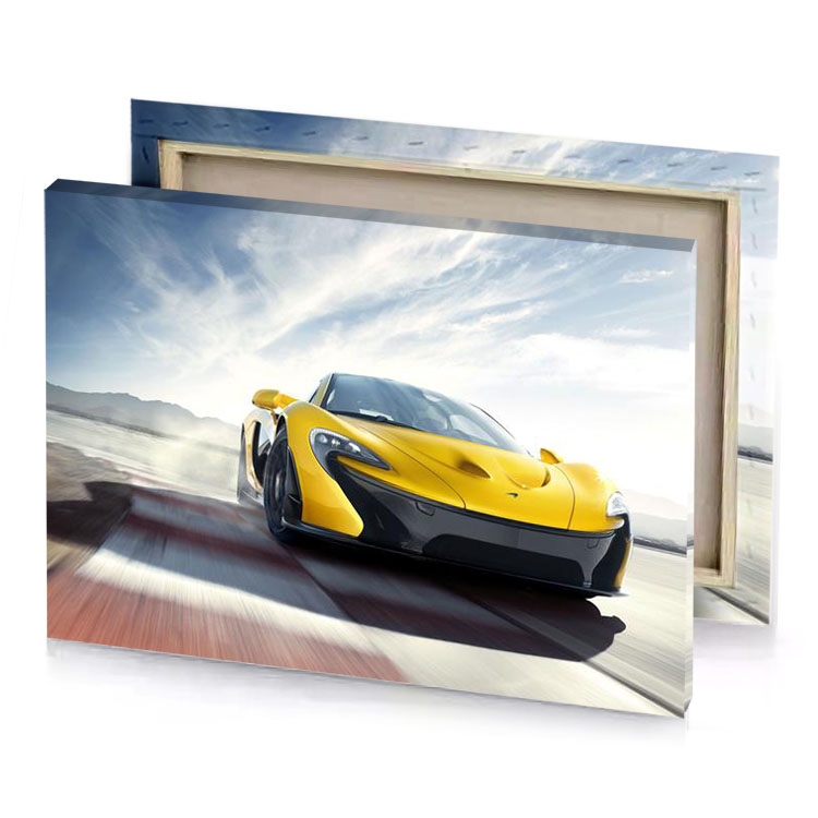 a yellow sports car driving on track golden rod canvas