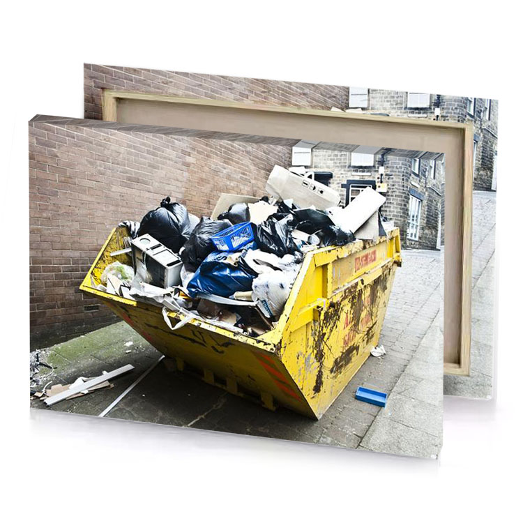 a yellow trash bin banana canvas