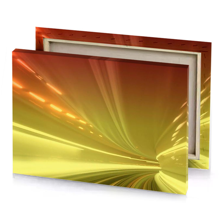 a yellow tunnel with red light coming from the top copper canvas