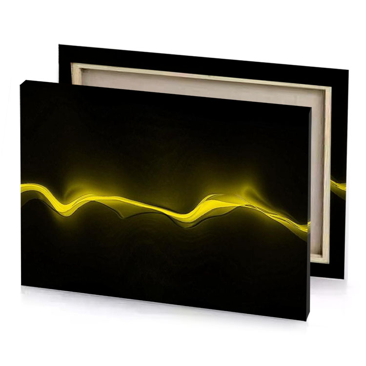 a yellow wave of light on black background bistre canvas