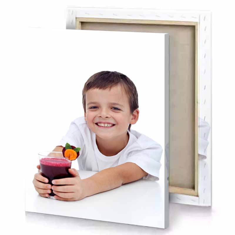 a young boy holding glass of fruit juice white smoke canvas