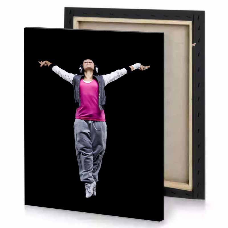 a young girl in pink shirt and grey pants deep cerise canvas