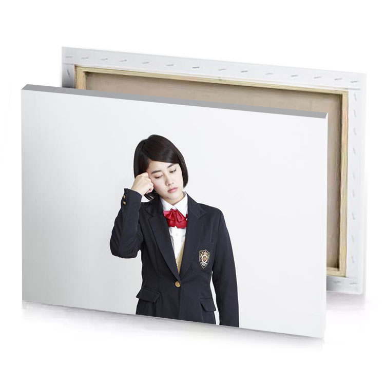 a young girl in suit and bow tie white smoke canvas