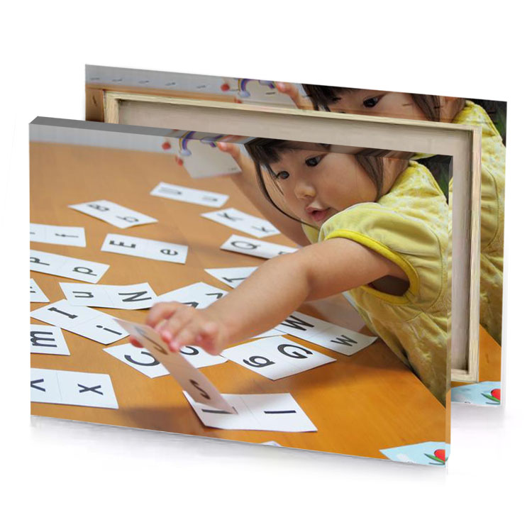 a young girl is playing with number puzzle lavender canvas