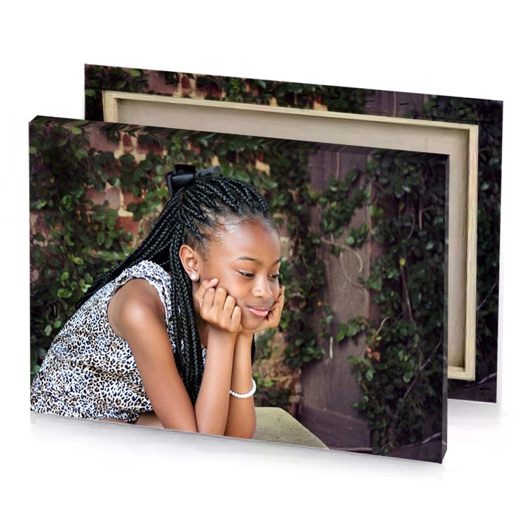 a young girl sitting on bench with her hand cheek smoky black canvas