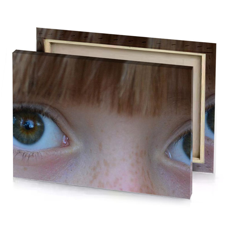 a young girl with green eyes gray canvas