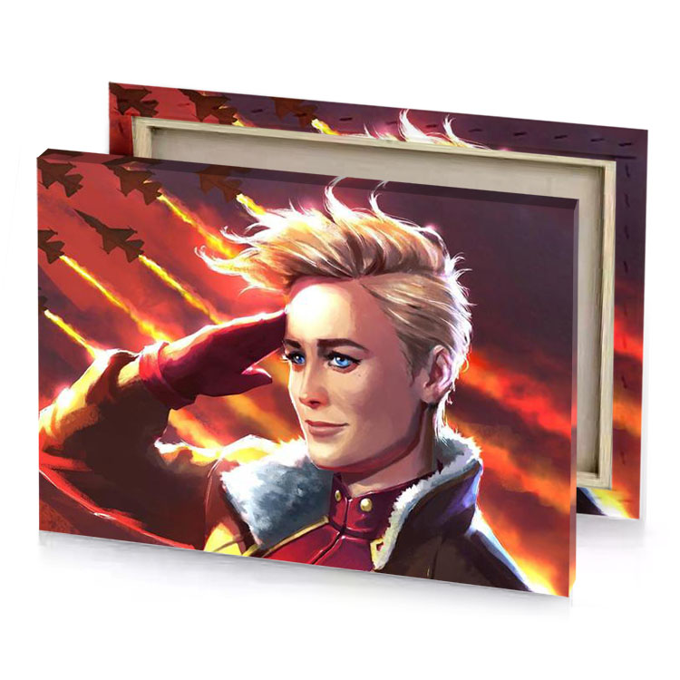 a young man with blonde hair and red jacket standing taupe canvas