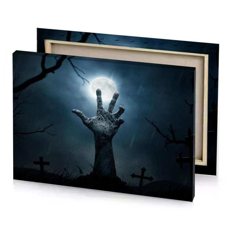 a zombie hand reaching out from the ground charcoal canvas
