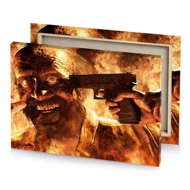 a zombie shooter with gun in his hand zinnwaldite brown canvas