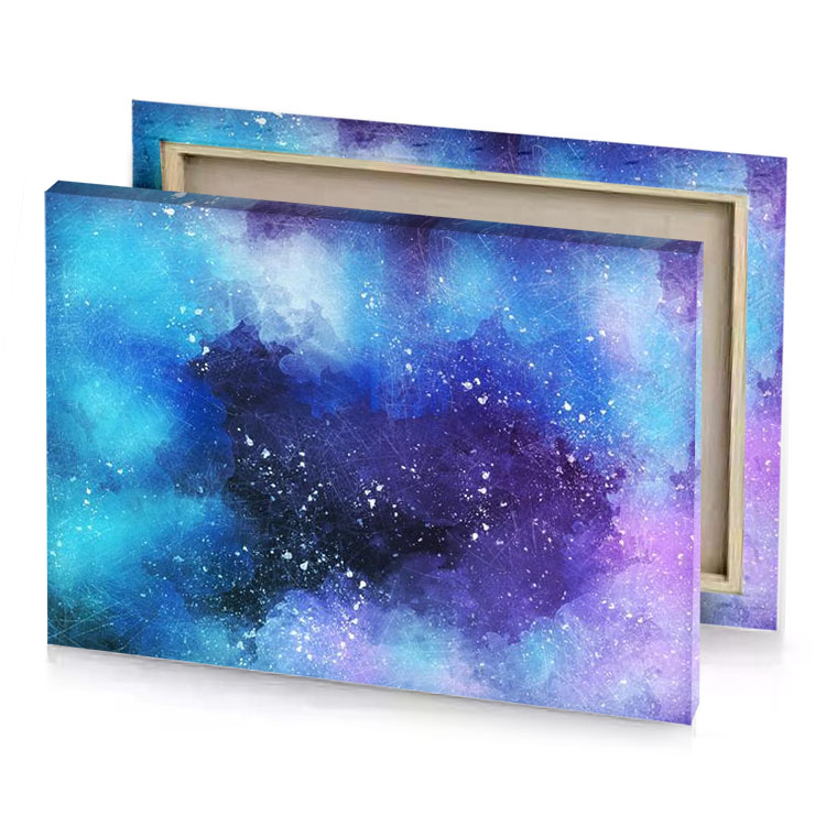 abstract watercolor background with space and stars midnight blue canvas