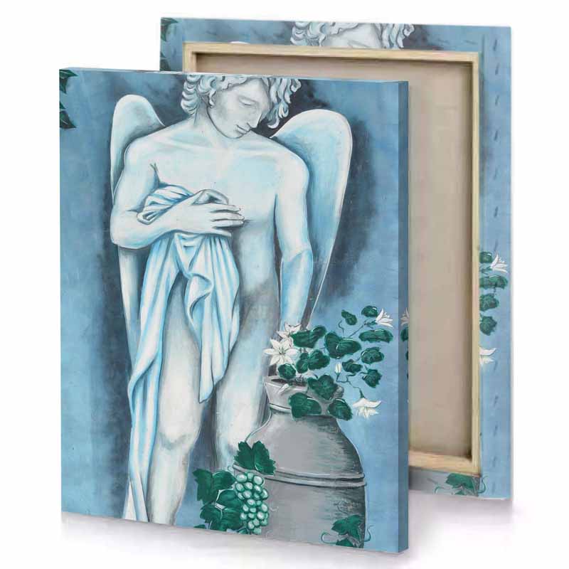 an angel with a pot of flowers gainsboro canvas