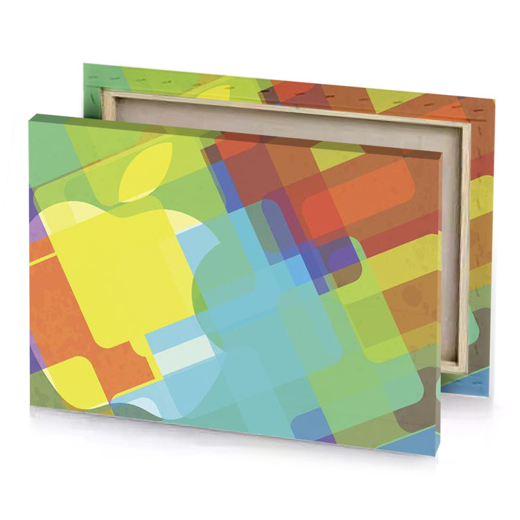 an apple logo is shown in a colorful pattern banana yellow canvas