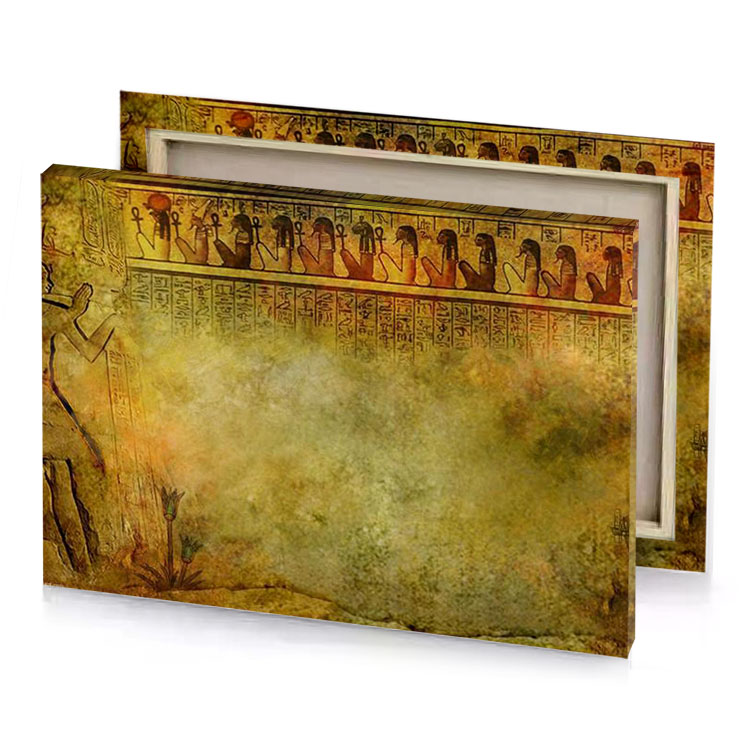 an egyptian papyrus painting with a large peru canvas