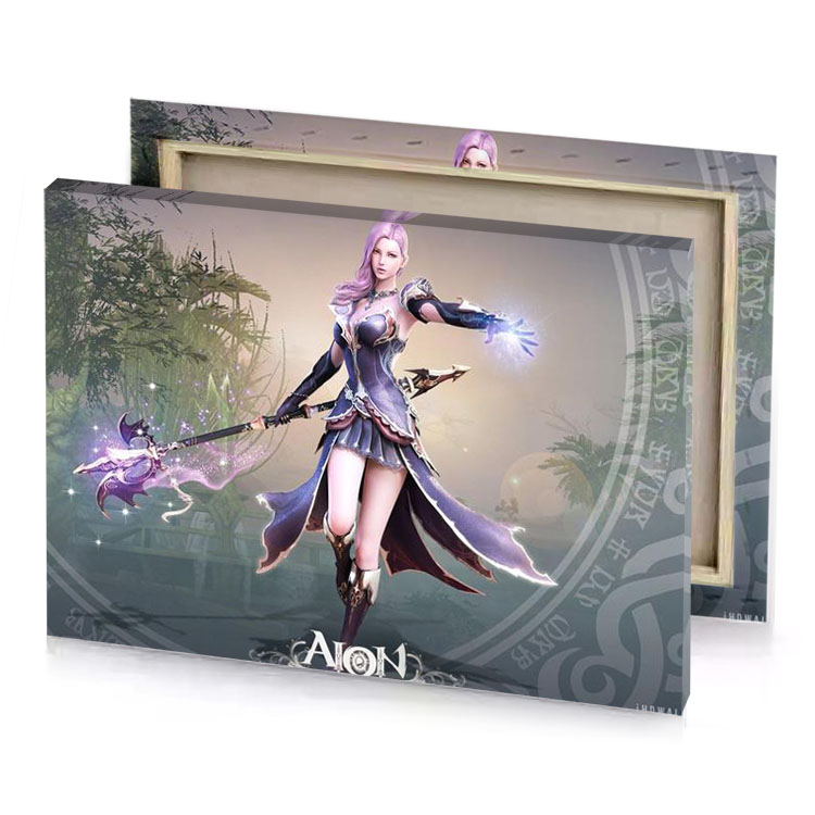 an image of a woman with sword and dragon silver canvas