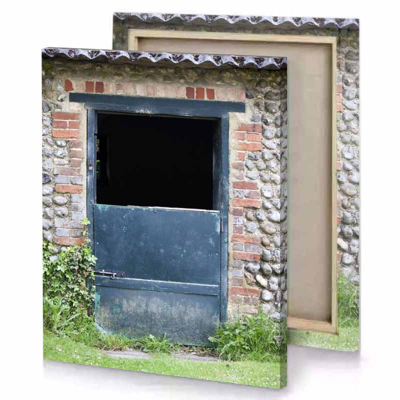 an old door in a stone wall slate gray canvas