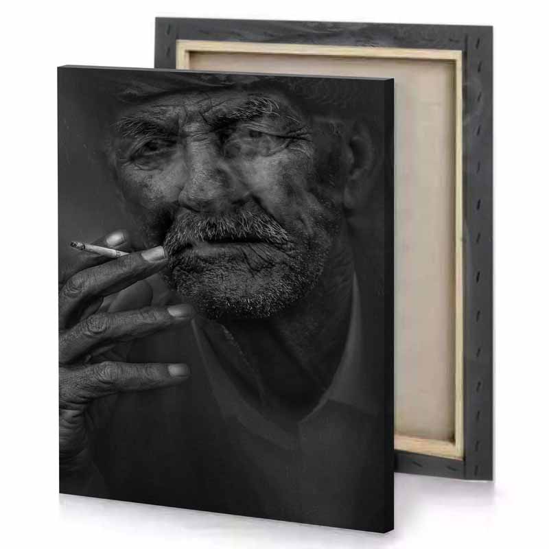 an old man smoking a cigarette charcoal canvas