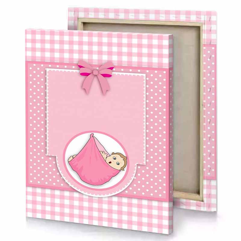 baby girl card with pink background and bow canvas