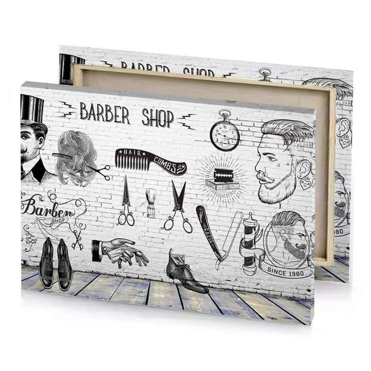 barber shop concept with tools and accessories canvas