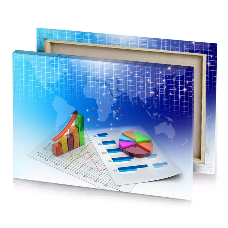 business graphs on a blue background with world map royal canvas