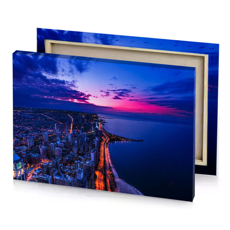 chicago skyline at sunset dark cornflower blue canvas
